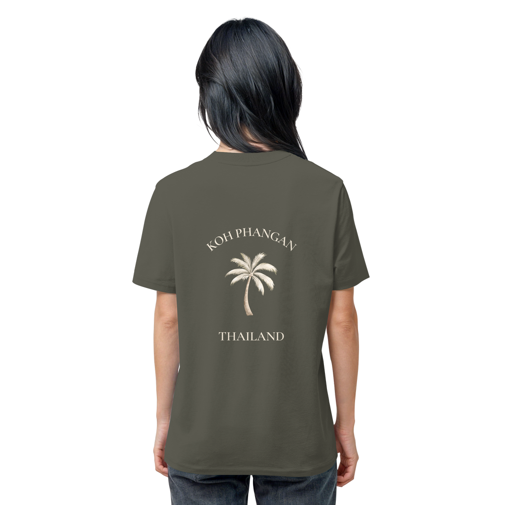Koh Phangan Mini Palm – Bio T-Shirt – Backprint – Originalmockup in Khaki, Produktansicht 2