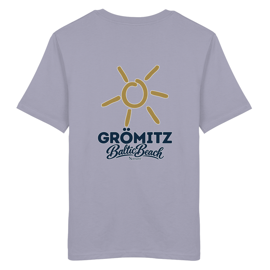 Grömitz Sonne Bio Unisex T-Shirt Baltic Beach mit Rückendruck in Lavender – Shirtigo-Originalmockup 16
