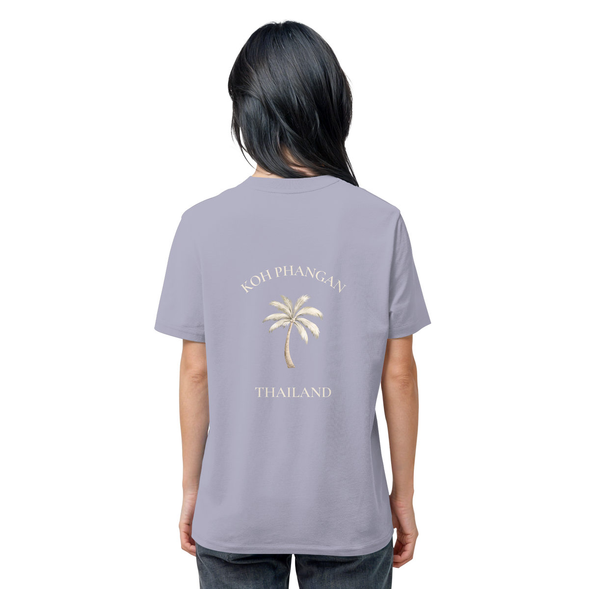 Koh Phangan Mini Palm – Bio T-Shirt – Backprint – Originalmockup in Lavender, Produktansicht 18