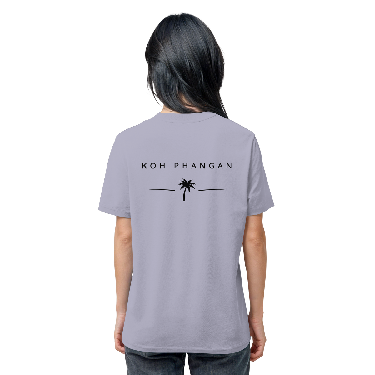 weitere Originalansicht des Bio T-Shirt in Lavender mit Koh-Phangan-Minimal-Backprint