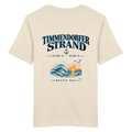 Original-Mockup des Unisex Bio-T-Shirts in Natural Raw mit Timmendorfer Strand – Baltic Sea Backprint.