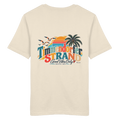 Unisex-Bio-T-Shirt in Natural Raw, Katalog-Rückansicht mit Timmendorfer-Strand-Good-Vibes-Only-Rückenprint.