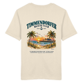Original-/Katalogmockup: Unisex Bio-T-Shirt in Natural Raw, Rückansicht mit Timmendorfer-Beach-Club-Rückendruck.