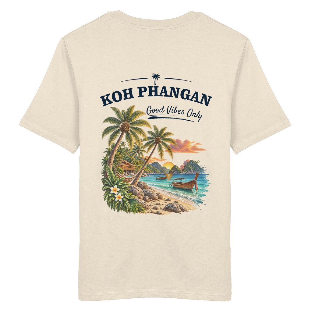 Koh Phangan Good Vibes Only – Bio T-Shirt – Backprint – Original-Mockup organic shirt natural raw mit Rückenmotiv