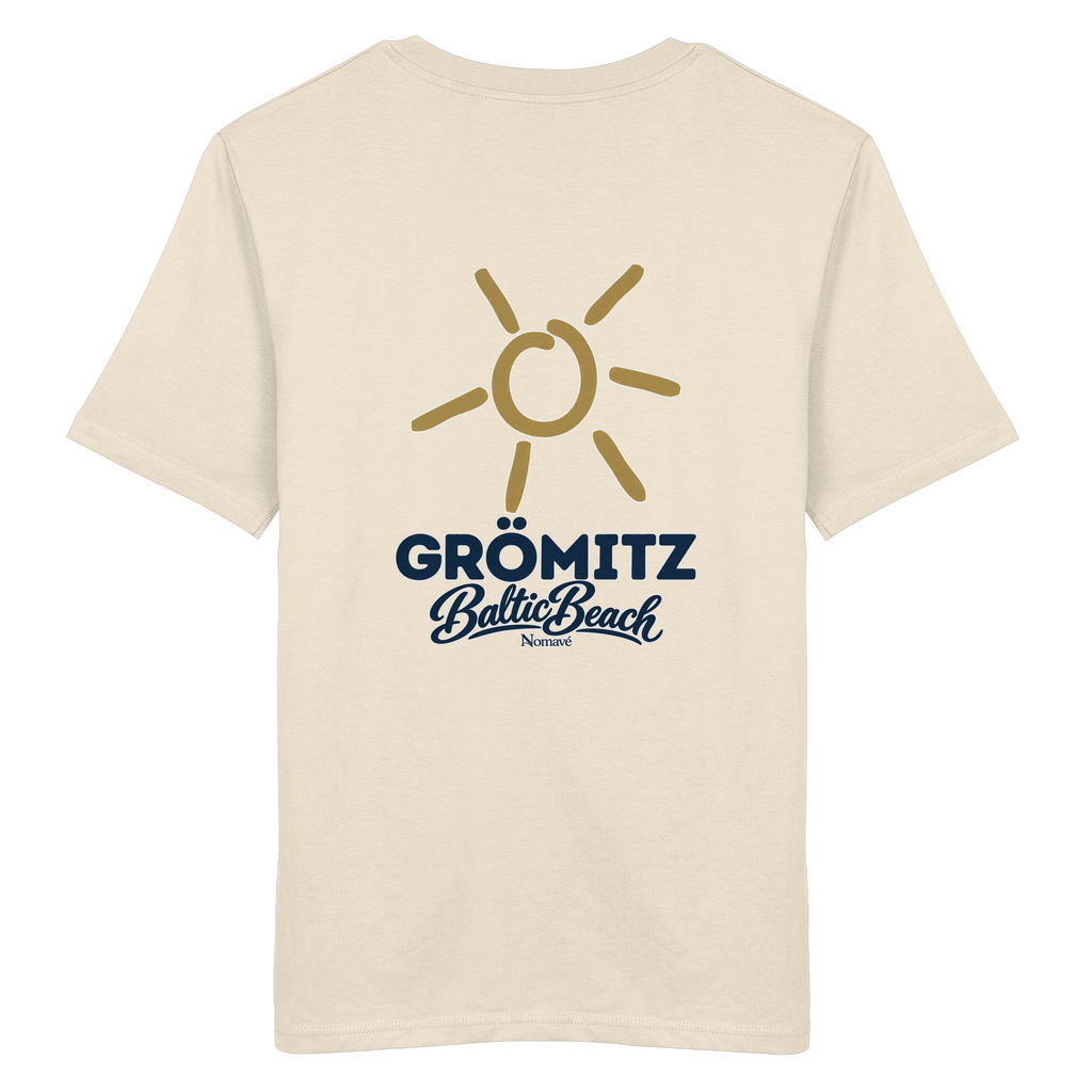 Grömitz Sonne Bio Unisex T-Shirt Baltic Beach mit Rückendruck in Natural Raw – Shirtigo-Originalmockup 1