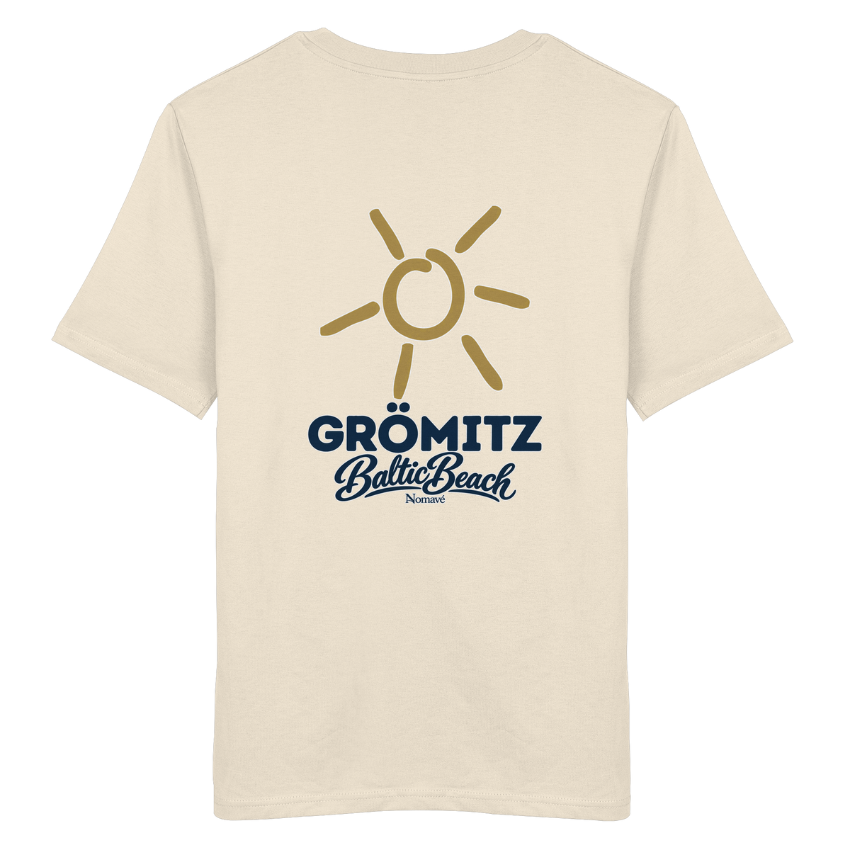 Grömitz Sonne Bio Unisex T-Shirt Baltic Beach mit Rückendruck in Natural Raw – Shirtigo-Originalmockup 1
