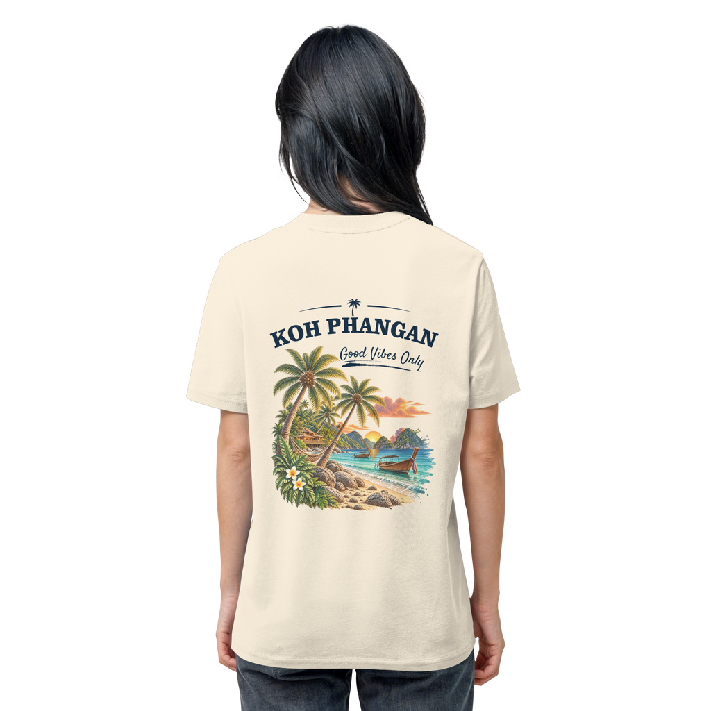 Koh Phangan Good Vibes Only – Bio T-Shirt – Backprint – Original-Mockup organic shirt natural raw mit Rückenmotiv
