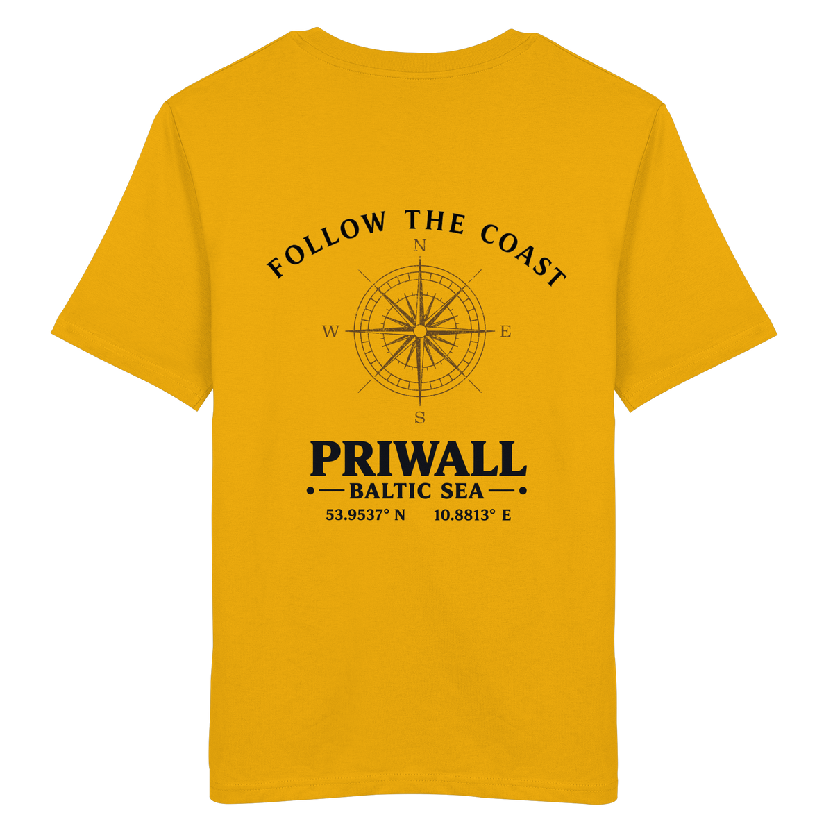 Rückansicht des Bio T-Shirt in der gezeigten Produktfarbe mit hellem Priwall Follow the Coast Backprint