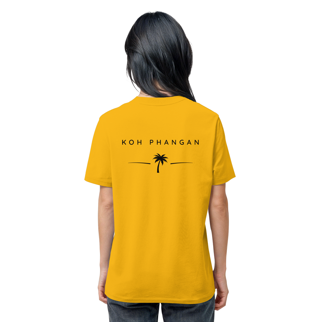 weitere Originalansicht des Bio T-Shirt in Spectra Yellow mit Koh-Phangan-Minimal-Backprint