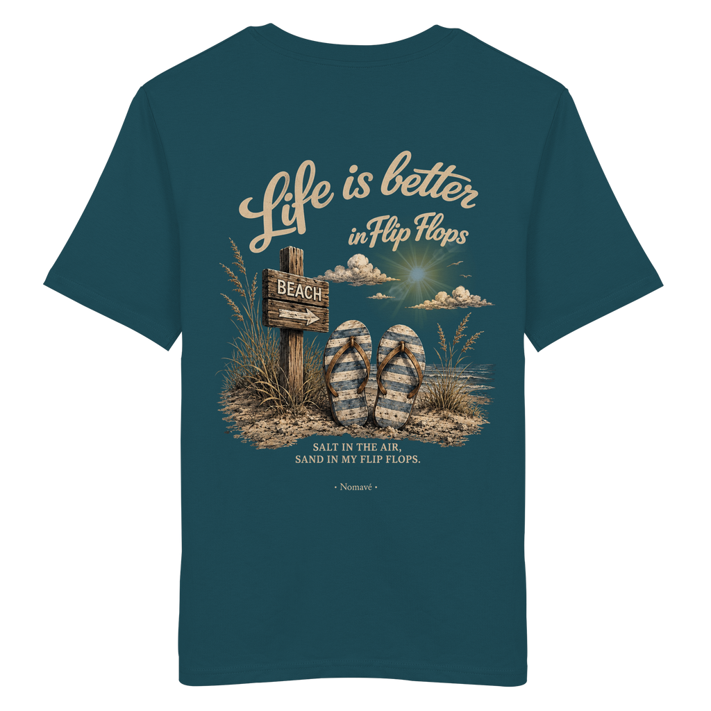 Life-is-better-in-flip-flops-dark-edition-backprint - Organic Shirt