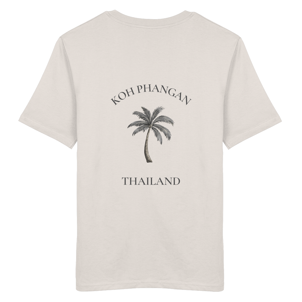 Bio T-Shirt in Vintage White, Original-Mockup Rückenansicht mit Koh Phangan Mini Palm Backprint