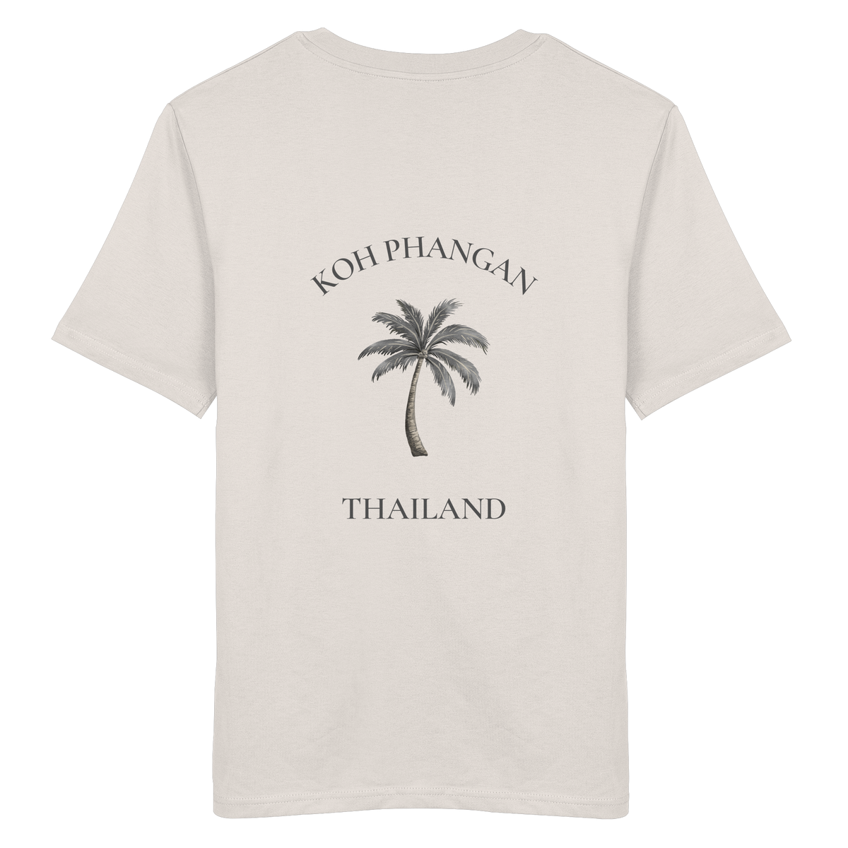 Bio T-Shirt in Vintage White, Original-Mockup Rückenansicht mit Koh Phangan Mini Palm Backprint