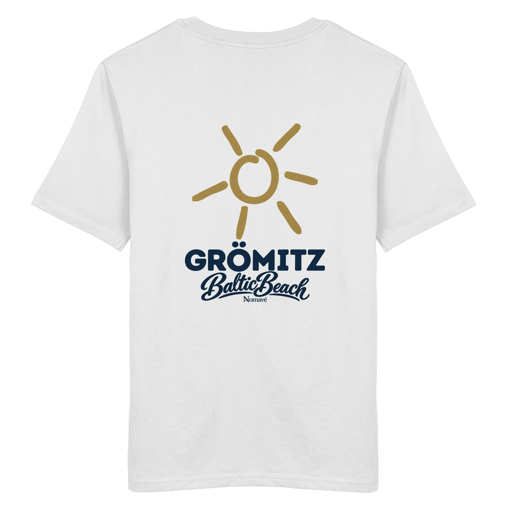 Grömitz Sonne Bio Unisex T-Shirt Baltic Beach mit Rückendruck in White – Shirtigo-Originalmockup 4