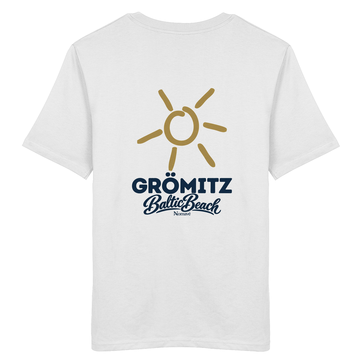 Grömitz Sonne Bio Unisex T-Shirt Baltic Beach mit Rückendruck in White – Shirtigo-Originalmockup 4