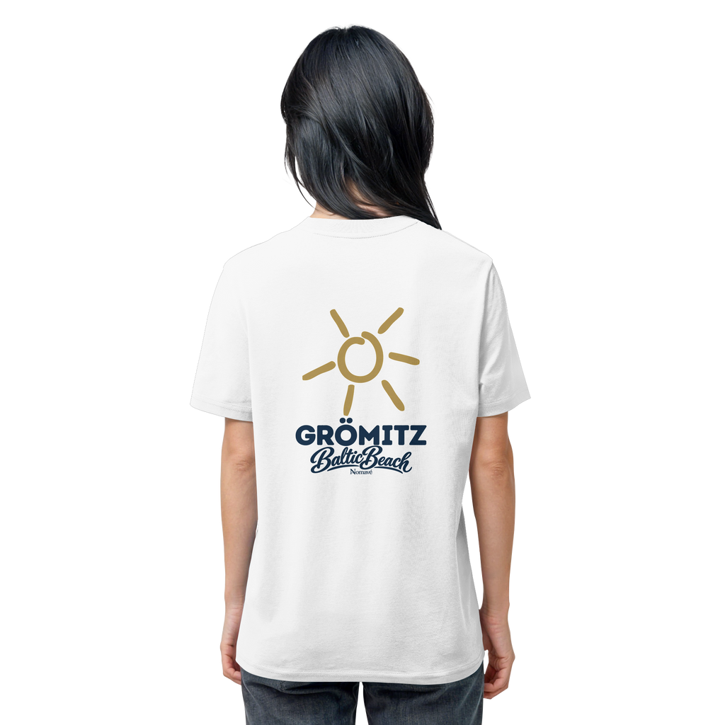 Grömitz Sonne Bio Unisex T-Shirt Baltic Beach mit Rückendruck in White – Shirtigo-Originalmockup 3