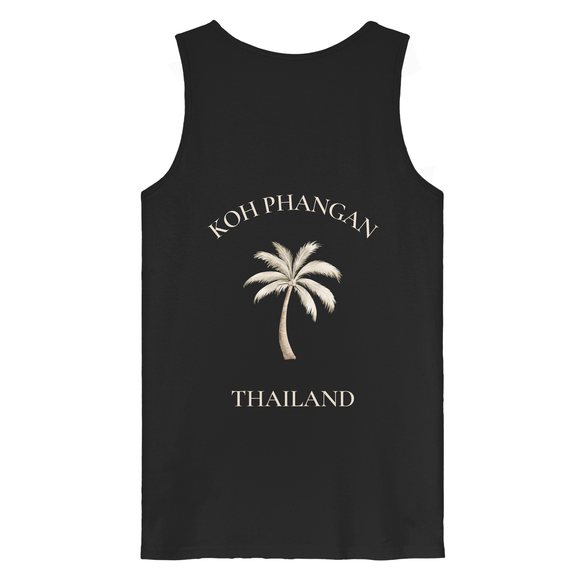 Bio Tank Top in black mit Koh Phangan Mini Palm Motiv als Backprint – Original-Mockup