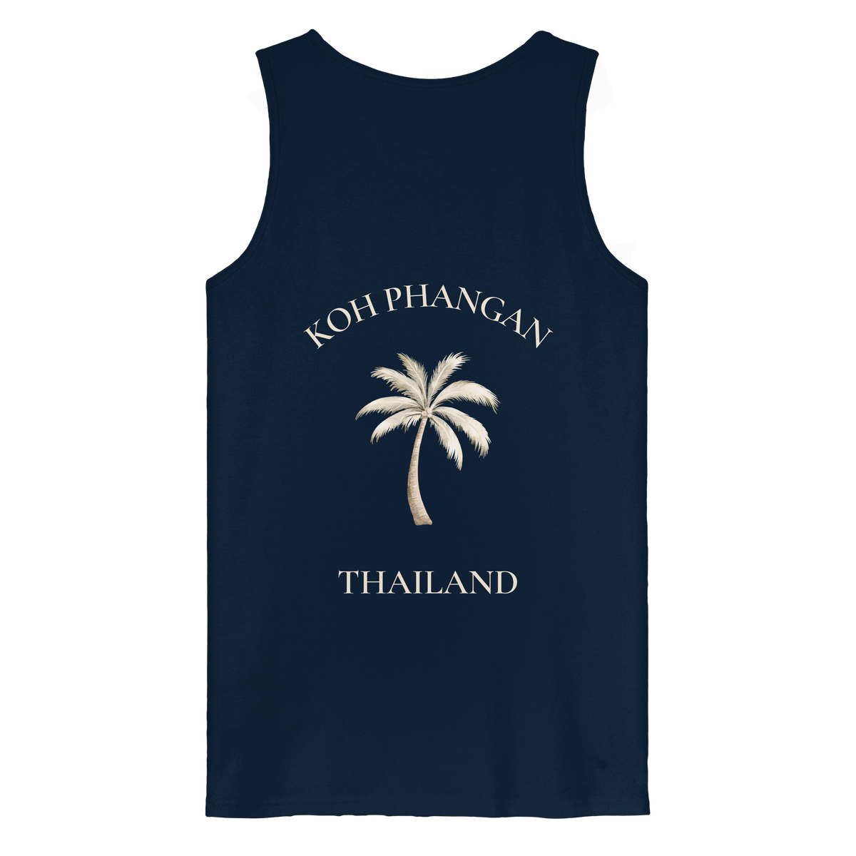 Bio Tank Top in french navy mit Koh Phangan Mini Palm Motiv als Backprint – Original-Mockup
