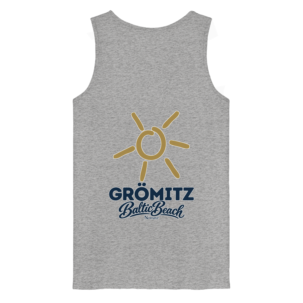 Grömitz Sonne Bio Tanktop Baltic Beach Rückendruck in Heather Grey – Shirtigo-Originalmockup 2