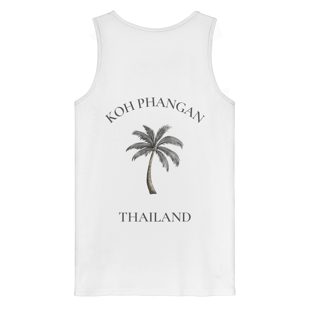 Koh Phangan Mini Palm – Bio Tank Top – Backprint – Originalmockup in White, Produktansicht 1