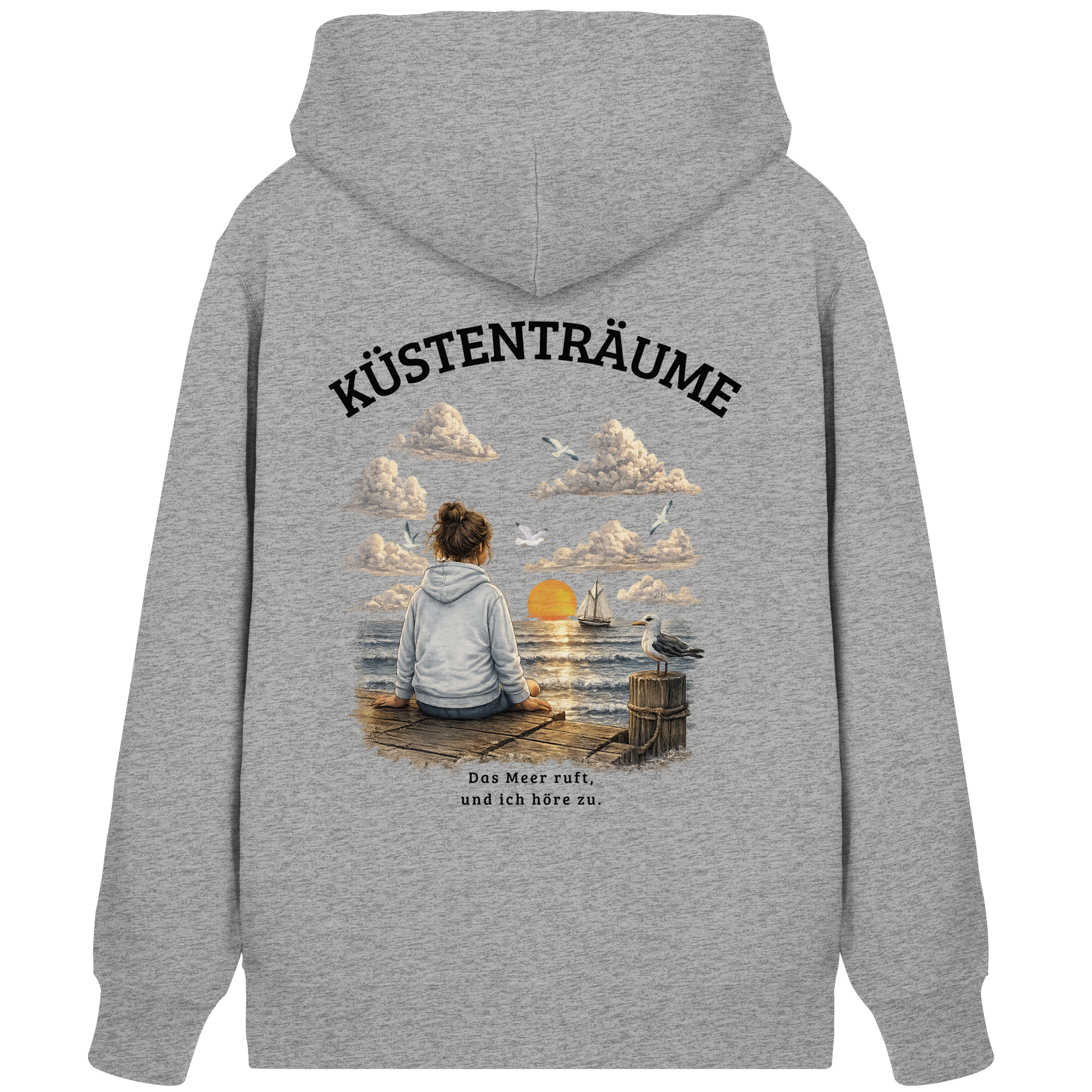 Küstenträume – Bio-Kapuzenjacke mit Küstenmotiv