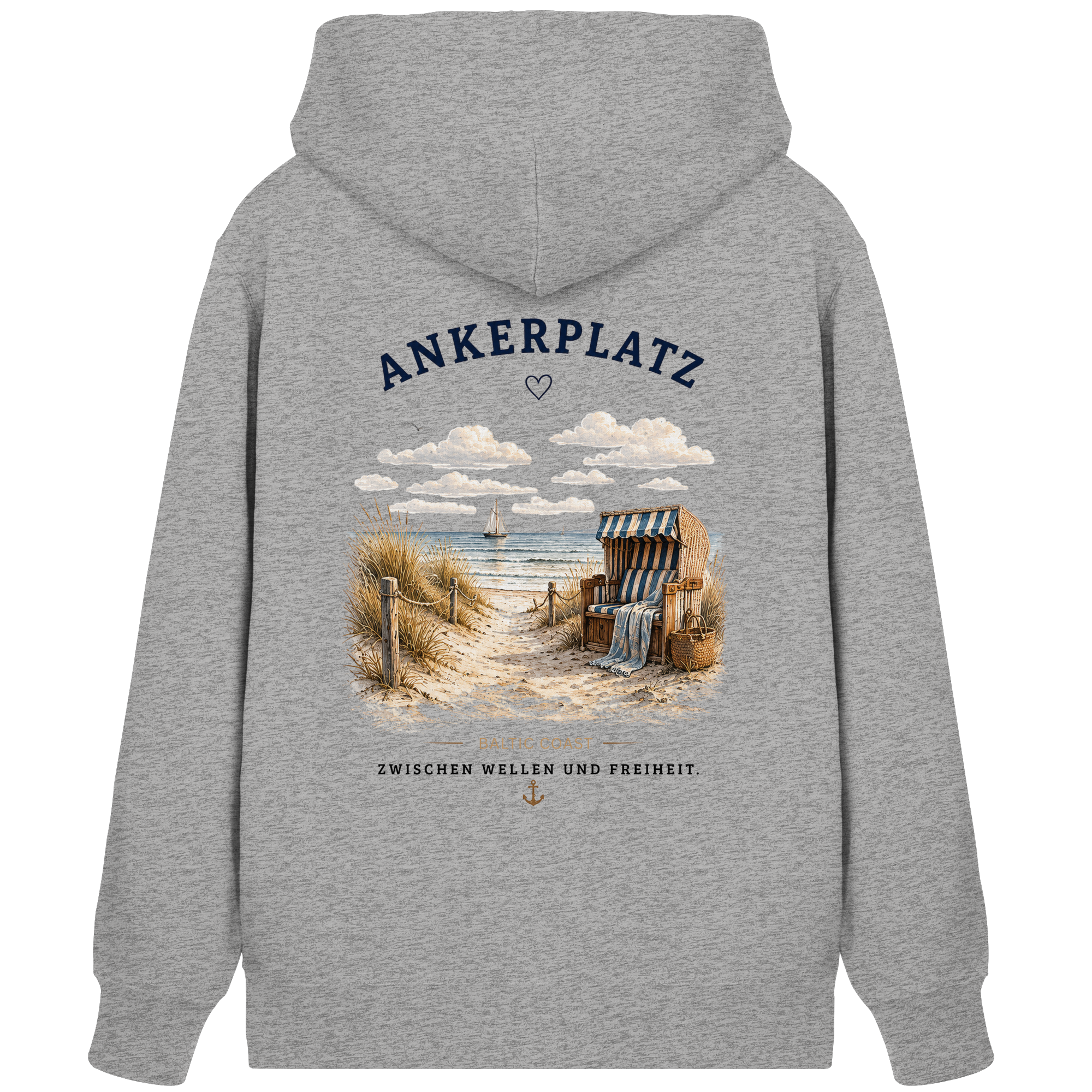 Ankerplatz Zipper Hoodie – Küstengefühl – Organic Unisex Zip Hoodie
