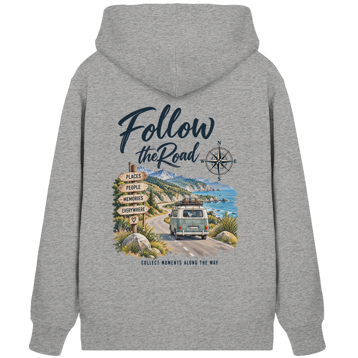 Follow the Road – Vanlife – Bio Zipper Kapuzenjacke – Backprint