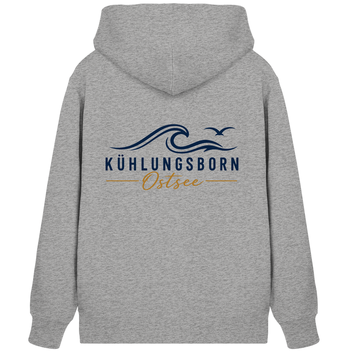 Kühlungsborn Baltic Waves Bio-Unisex-Zipper Light Edition in Heather Grey – originales Shirtigo-Rückenmockup