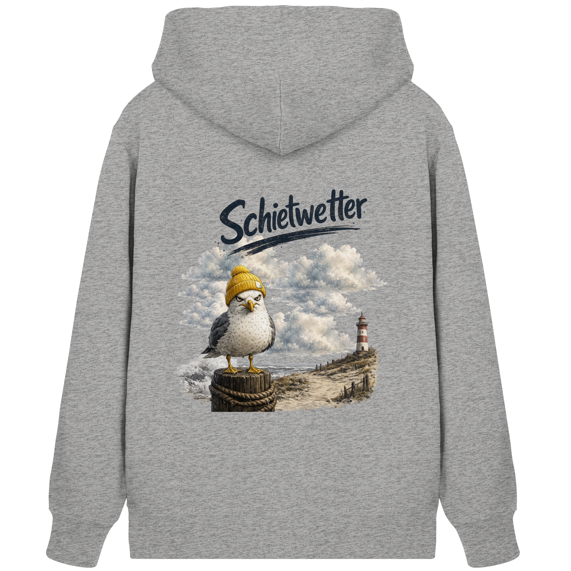 Möwe - Schietwetter - Ostsee - Leuchtturm - Maritimes Küsten Motiv - Für Ostsee und Nordsee - Fans - Bio Kapuzenjacke