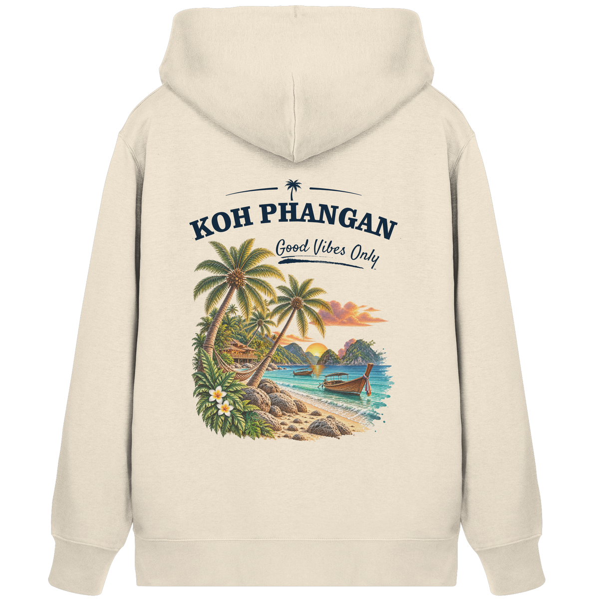 Koh Phangan Good Vibes Only – Bio Zipper – Backprint – Original-Mockup organic zipper natural raw mit Rückenmotiv