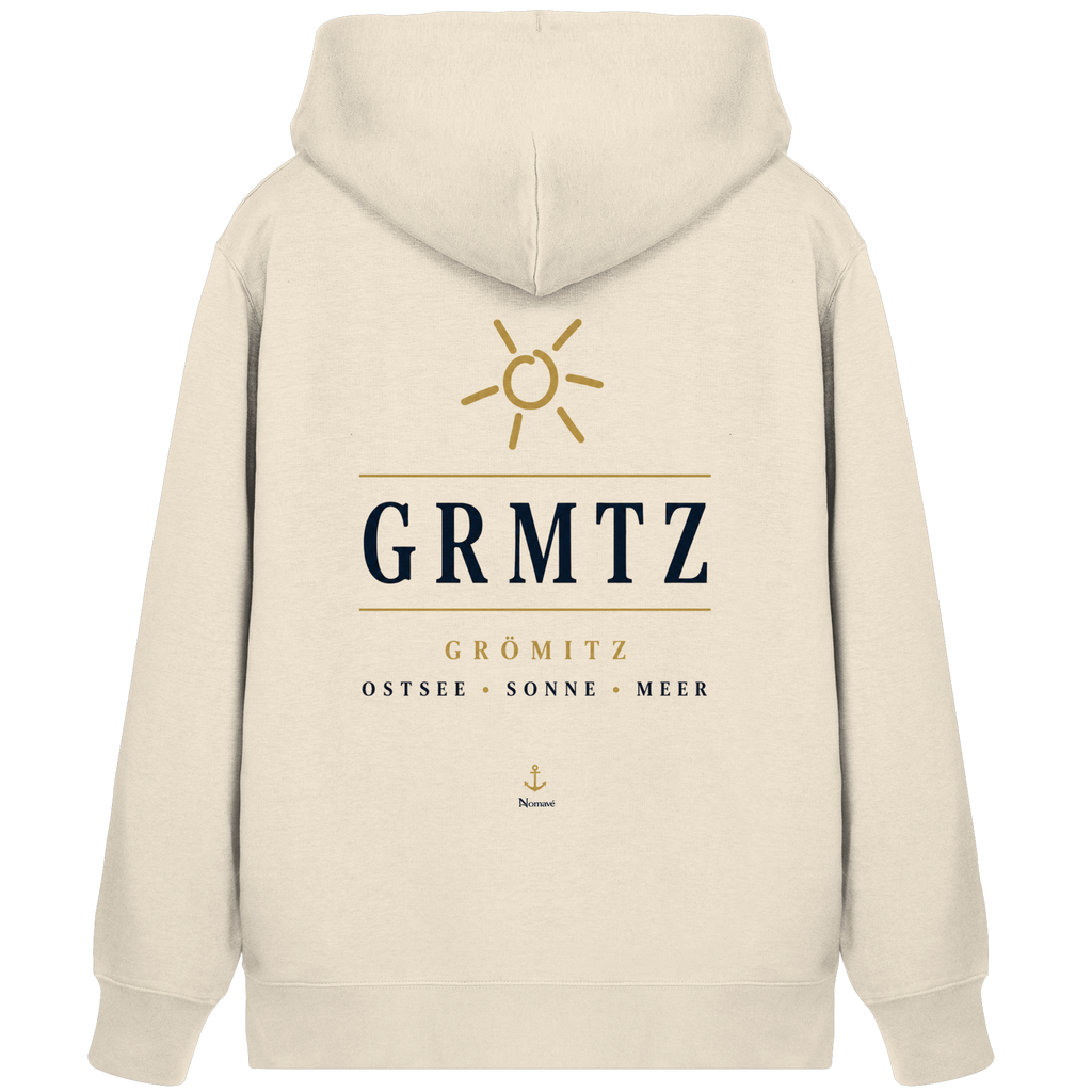 GRMTZ Grömitz Bio Zipper-Kapuzenjacke in Natural Raw mit Rückenprint