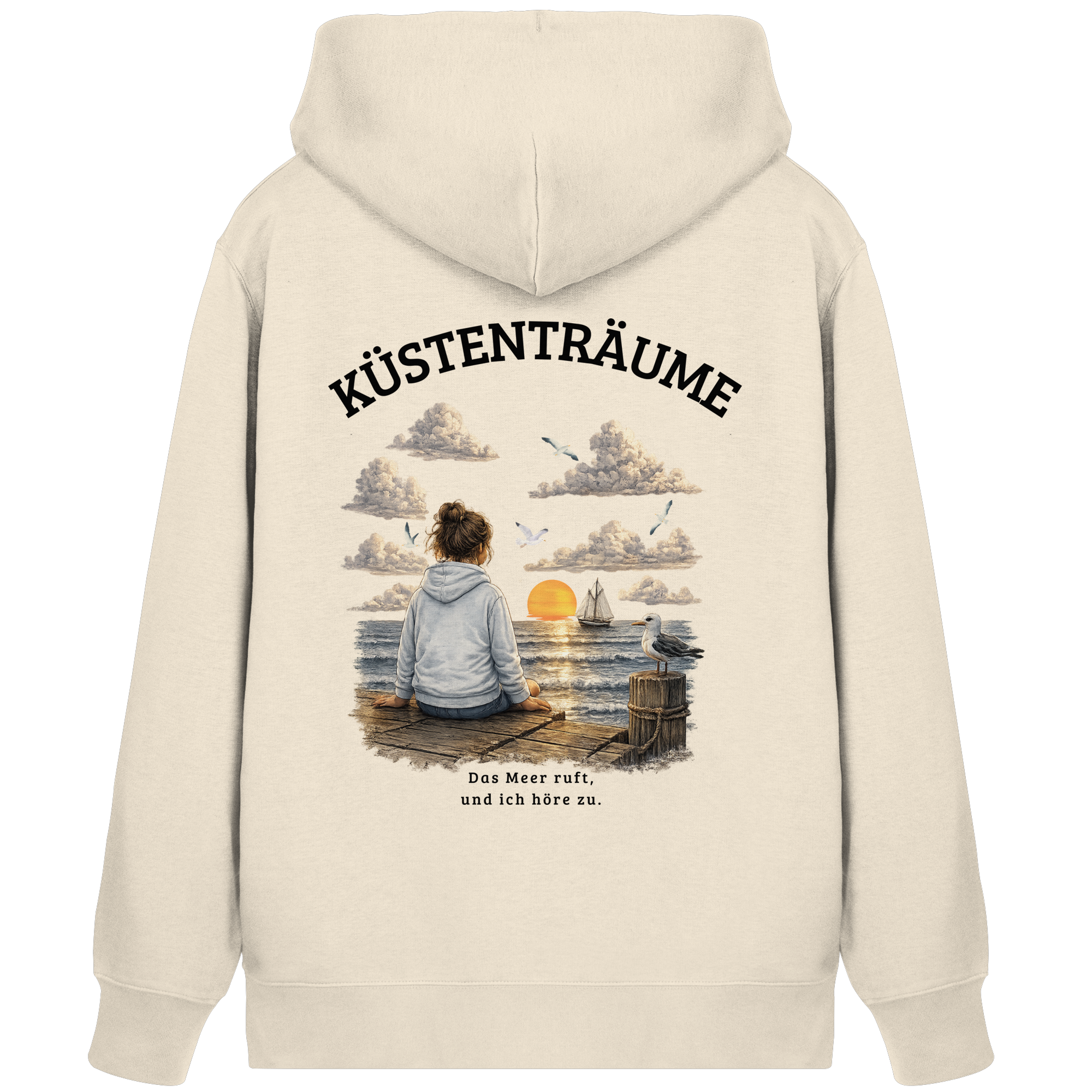 Küstenträume – Bio-Kapuzenjacke mit Küstenmotiv