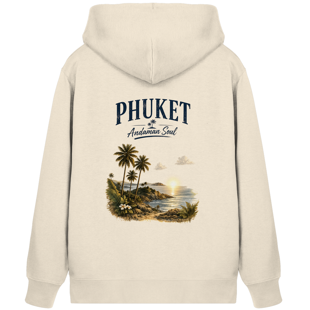 Freigestellter naturfarbener Phuket Andaman Soul Bio-Zipper mit Rückenprint
