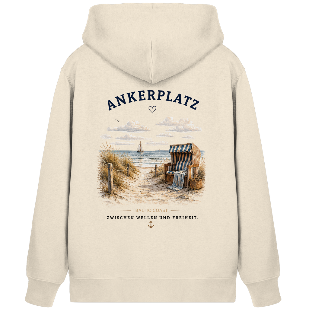 Ankerplatz Zipper Hoodie – Küstengefühl – Organic Unisex Zip Hoodie