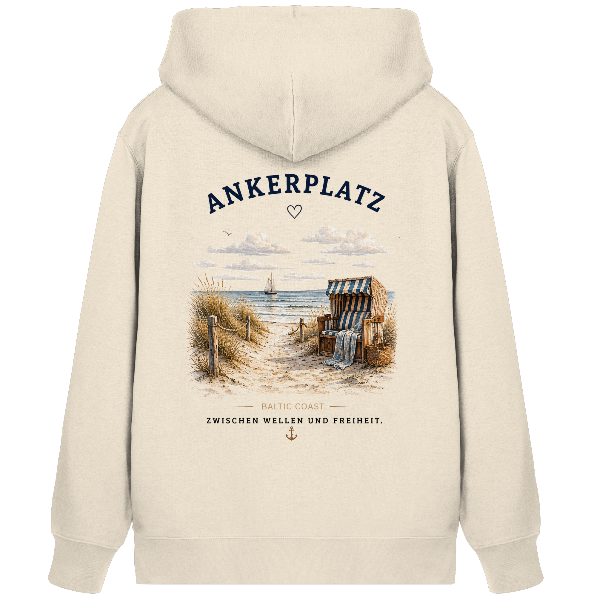 Ankerplatz Zipper Hoodie – Küstengefühl – Organic Unisex Zip Hoodie