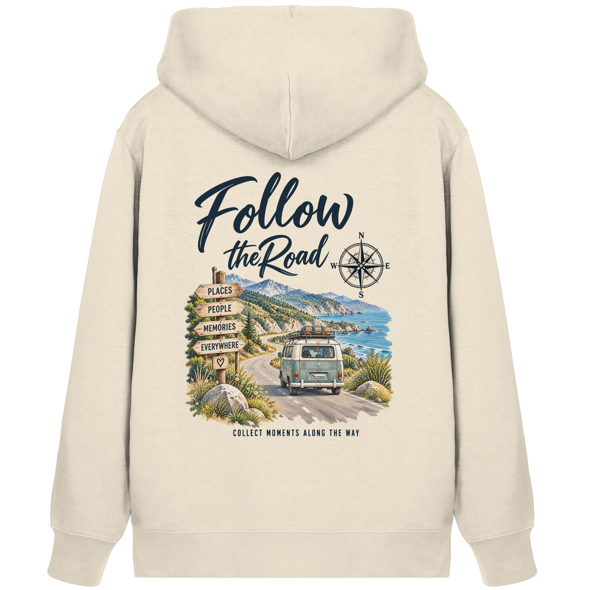 Follow the Road – Vanlife – Bio Zipper Kapuzenjacke – Backprint
