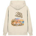 Unisex Bio-Kapuzenjacke in Natural Raw mit „Meer. Mieze. Glücklich.“ als Backprint – Original-Mockup
