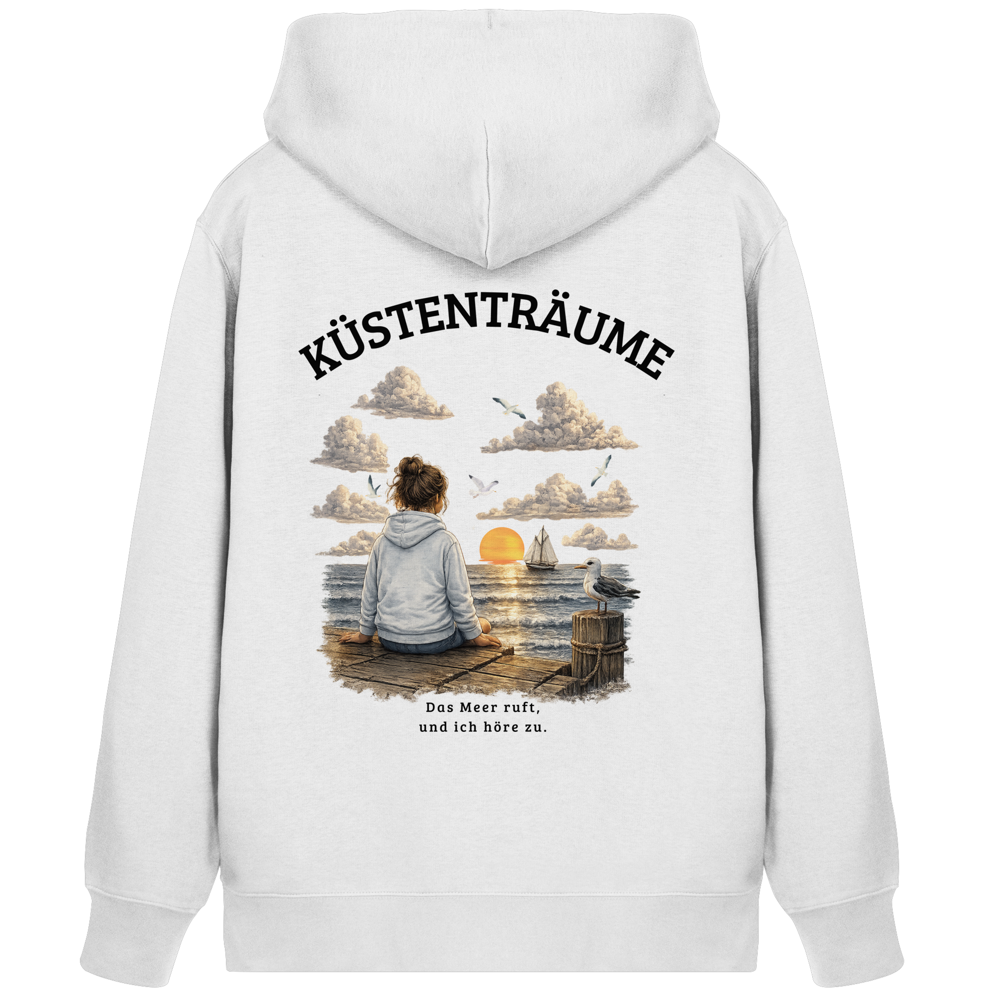 Küstenträume – Bio-Kapuzenjacke mit Küstenmotiv