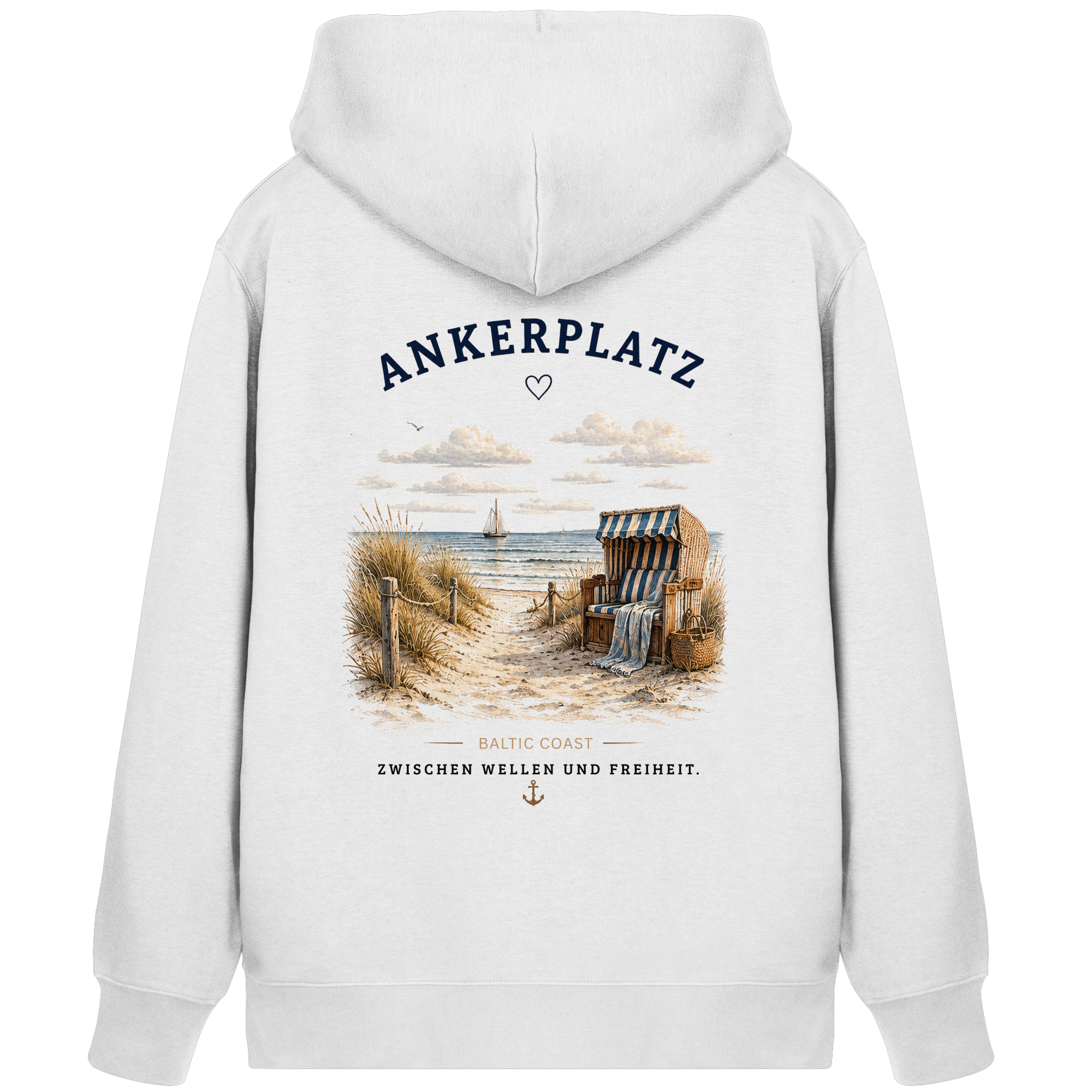 Ankerplatz Zipper Hoodie – Küstengefühl – Organic Unisex Zip Hoodie