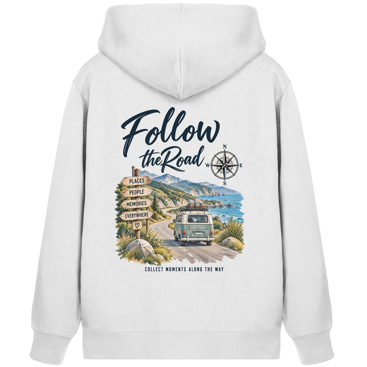 Follow the Road – Vanlife – Bio Zipper Kapuzenjacke – Backprint