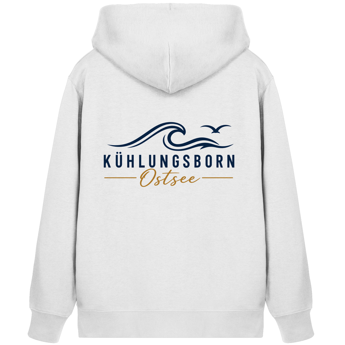 Kühlungsborn Baltic Waves Bio-Unisex-Zipper Light Edition in White – originales Shirtigo-Rückenmockup