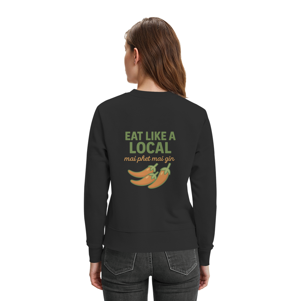 Eat Like a Local – Thai Food Design | „mai phet mai gin“ Chili Design - Rückseite bedruckt - Premium Sweatshirt