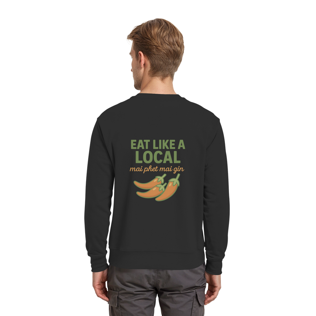 Eat Like a Local – Thai Food Design | „mai phet mai gin“ Chili Design - Rückseite bedruckt - Premium Sweatshirt