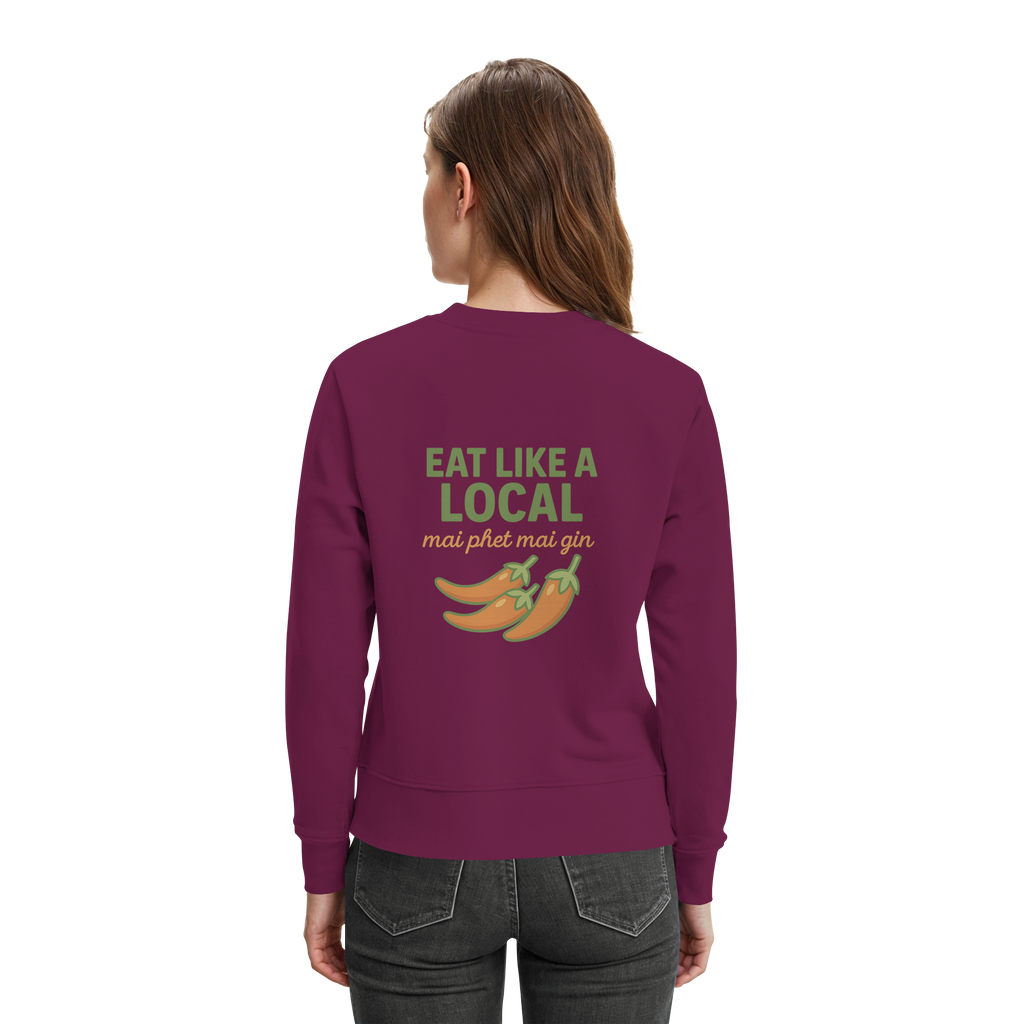 Eat Like a Local – Thai Food Design | „mai phet mai gin“ Chili Design - Rückseite bedruckt - Premium Sweatshirt