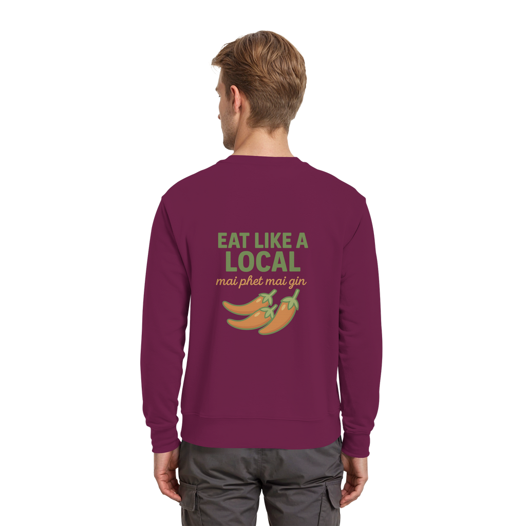 Eat Like a Local – Thai Food Design | „mai phet mai gin“ Chili Design - Rückseite bedruckt - Premium Sweatshirt