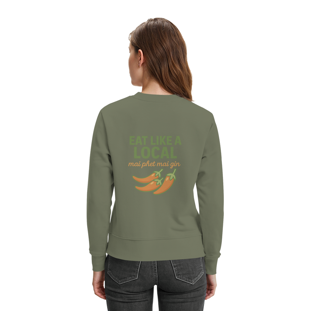 Eat Like a Local – Thai Food Design | „mai phet mai gin“ Chili Design - Rückseite bedruckt - Premium Sweatshirt