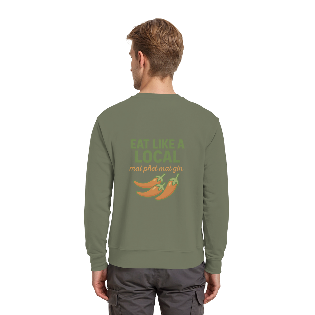Eat Like a Local – Thai Food Design | „mai phet mai gin“ Chili Design - Rückseite bedruckt - Premium Sweatshirt