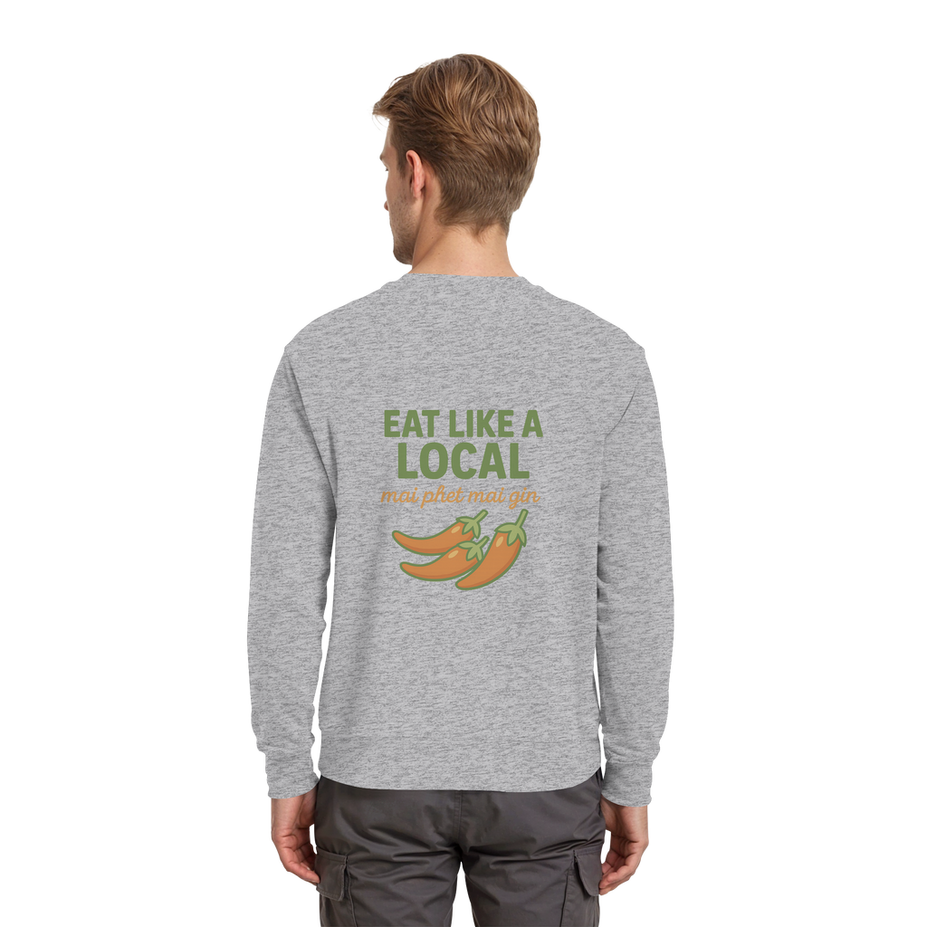 Eat Like a Local – Thai Food Design | „mai phet mai gin“ Chili Design - Rückseite bedruckt - Premium Sweatshirt