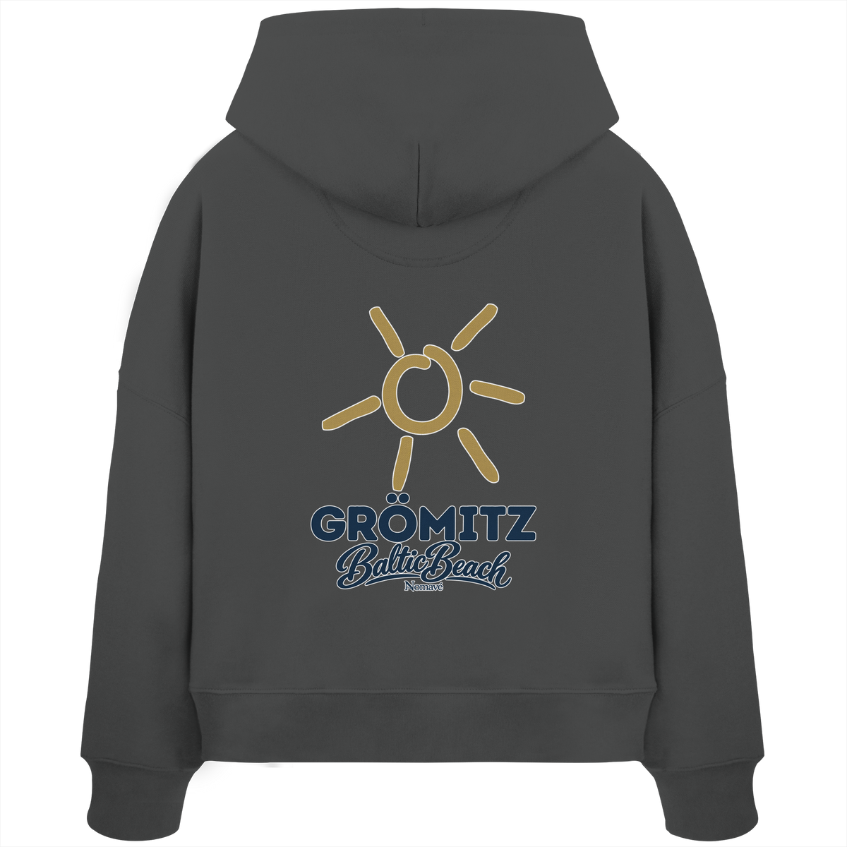 Grömitz Sonne Damen Bio Boxcut Hoodie Baltic Beach Rückendruck – Shirtigo-Originalmockup 7 (anthracite)