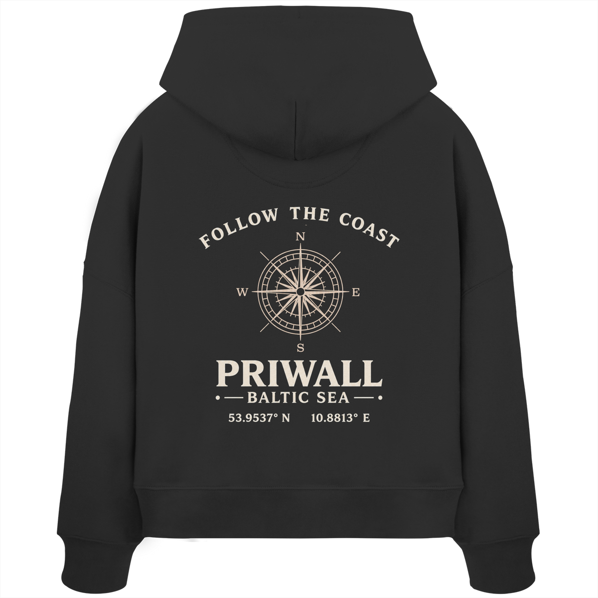 Priwall – Follow the Coast – Dark Edition – Damen Bio Boxcut Hoodie – Backprint