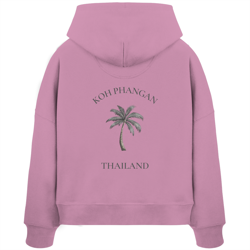 Koh Phangan Mini Palm – Damen Bio Boxcut Hoodie – Backprint – Originalmockup in Bubble Pink, Produktansicht 1
